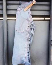 Leather Pull-Up Fashion Chinks with Floral Yoke Set For Riding.