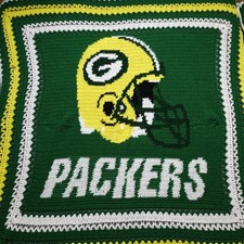 Manta de fútbol americano de la NFL de ganchillo tejida hecha a mano Green Bay Packers 60 pulgadas x 80 pulgadas