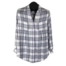 NWOT Lord & Taylor Plaid Button Down Shirt Women's Petite Medium Rayon Casual