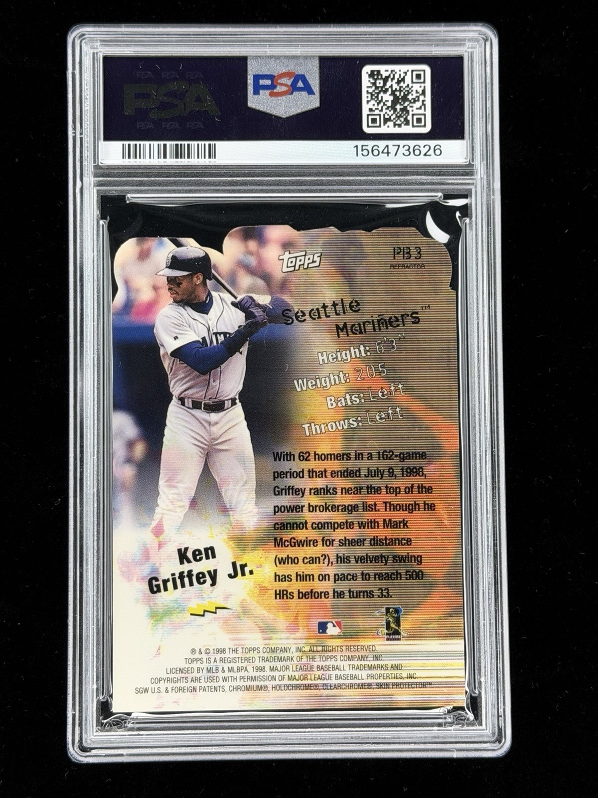 1999 Topps Power Brokers #PB3 Ken Griffey Jr Die Cut REFRACTOR - PSA 8 NM-MT view 3