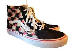 Vans Sk8-Hi Zip Toddler Size 5 Checkerboard Sherpa Faux Fur Pink Stars Black