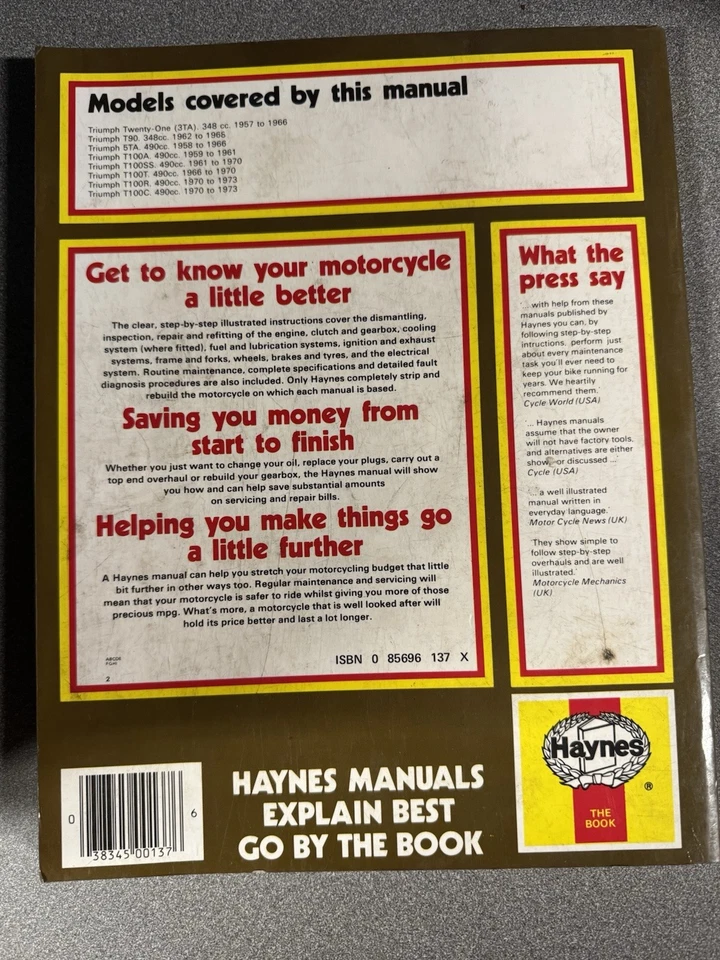 Triumph 350 y 500 gemelos 349cc -490cc 1958 a 1973 manual de servicio taller del propietario Foto 3 de 3