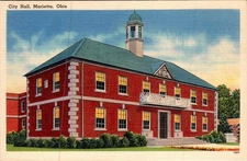Vintage Linen Postcard City Hall Marietta Ohio Tichnor Bros 1940s