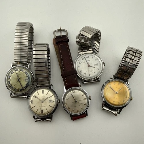 LOT OF 5 VINTAGE Mechanical MENS TIMEX WATCHES Sold As Is For Parts