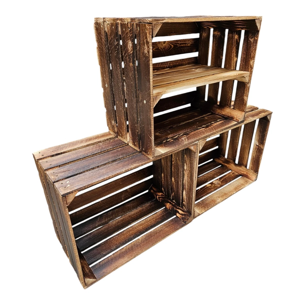 Cassetta per frutta in fiamma, massiccia come scaffale o come scatola classica ca. 49 x 42 x 31 cm, cassetta per mele dall'Altes Land (2 pezzi di Johanna fiammato a doppia lunghezza