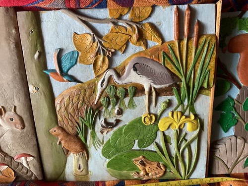 4 X Vintage Carved And Painted Countryside And Bird Panels 1980s,4 In 1 Pics + 1 - Picture 8 of 24
