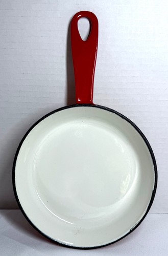 Figment Mini Cast Iron Skillet 6" Red & White Enamel - Oven Safe to 500 Degree - Picture 2 of 8