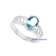 Natural Blue topaz Gemstone 925 Sterling silver Ring For Women's J999