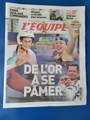PARALYMPISCHE SPIELE PARIS 2024 / JOURNAL L'EQUIPE 2/9/2024 ''DE L'OR A SE PAMER''