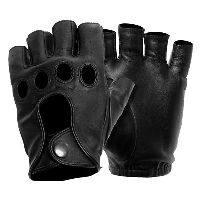 Barcelona Fingerless Leather Driving Gloves Black by Pratt and Hart