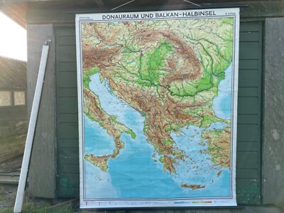 Vintage geographische Karte der DONAUREGION & BALKAN Halbinsel GRIECHENLAND ITALIEN