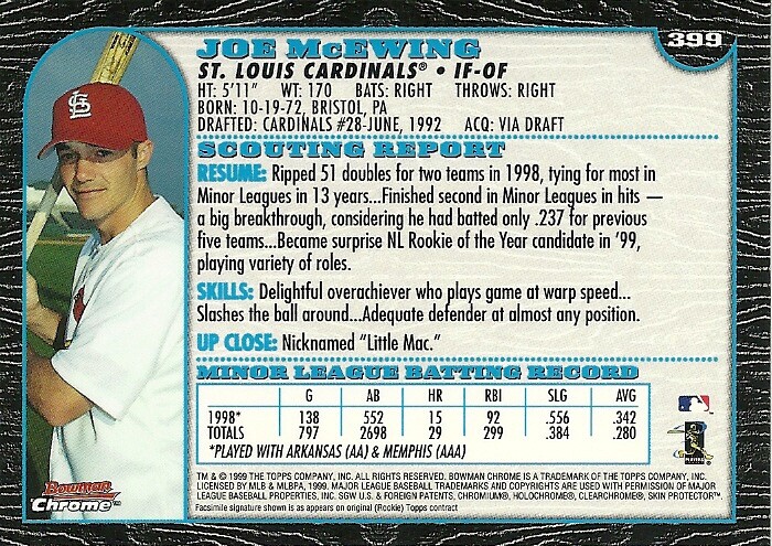 1999 Bowman Chrome Joe McEwing 399 Cardinals | eBay