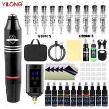 Wireless Tattoo Gun Kit Complete Rotary Pen Machine with Power Paper Ink Needle