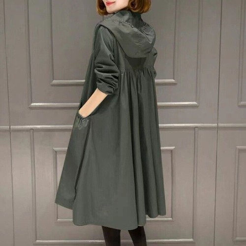 Women 2023 New Spring Autumn Loose Hooded Female Windbreaker Casual Outerwear - Foto 2 di 15