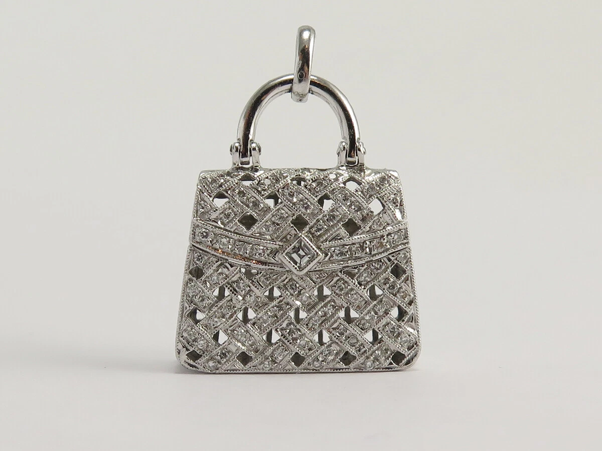 Antique Hermes Birkin Platinum Diamond Handbag Pendant Charm