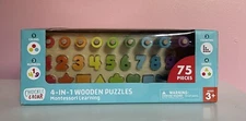 Chuckle & Roar 4 In 1 Wooden Puzzles Montessori Learning 75 Pc NIB!