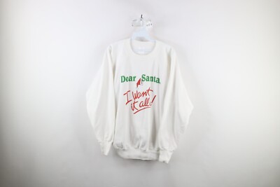 Vtg 90s Womens XL Spell Out Christmas Dear Santa I Want It All Sweatshirt USA