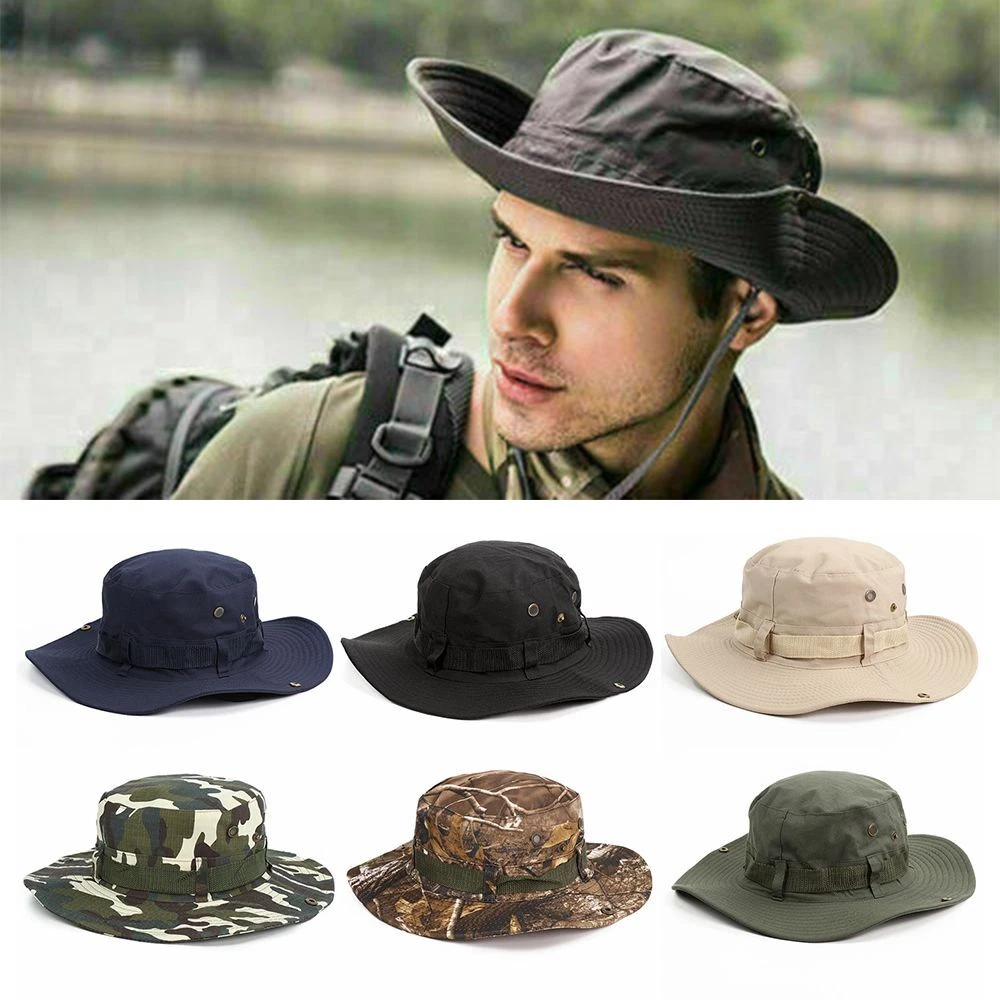 Unisex Fishing Boonie Sun Hat Wide Brim Caps For Outdoor Hiking Mountaineering Black