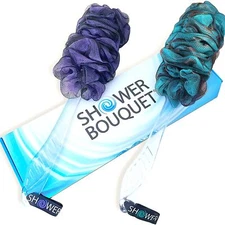 Loofah-Charcoal Back-Scrubbers Color-2-Pack-by-Shower-Bouquet Long-Handle Bat...