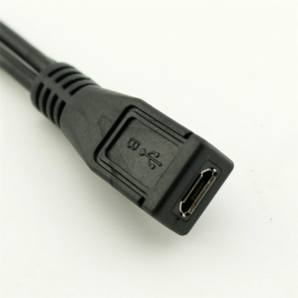 Micro USB 2.0 5 Pin Female To 2x Male 90° Angled Splitter Y Data Charger Cable - Image 3 of 4