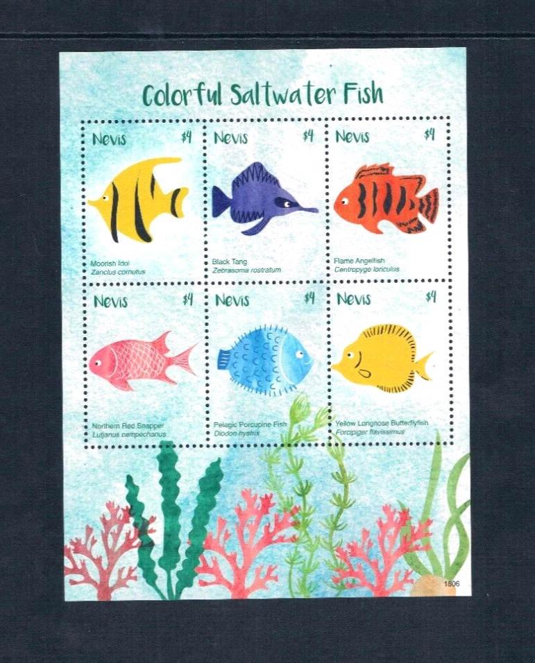 Valor Scott de $18,00 - 2018 NEVIS peces agua salada s/s mar Caribe CV MNH NH UMM Foto 3 de 4