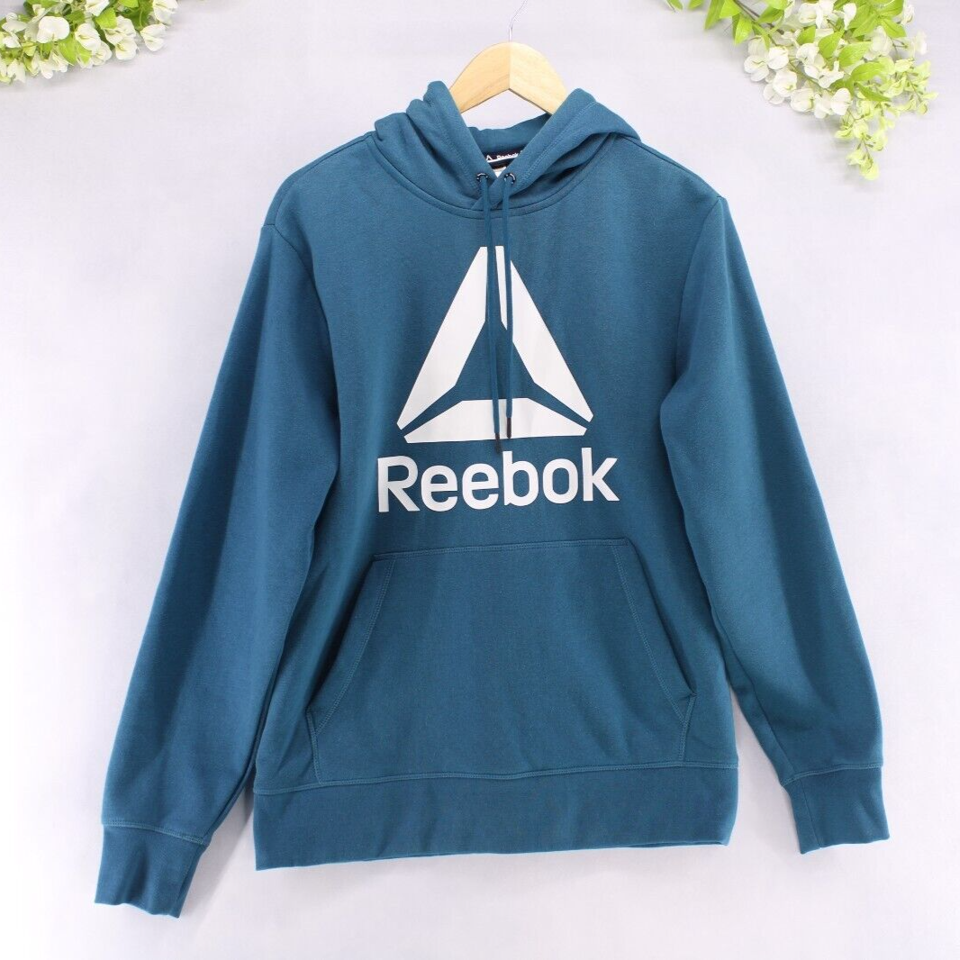 Reebok Men's Teal Blue Long Sleeve Delta Logo Hoodie Size S NEW