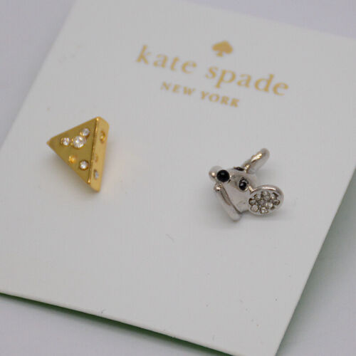 Kate spade jewelry cute gold plated cheese silver tone mice mouse stud earrings - Photo 1/8