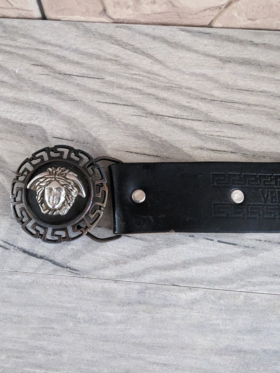 GIANNI VERSACE Vintage Leather Black Silver Belt Medusa Face