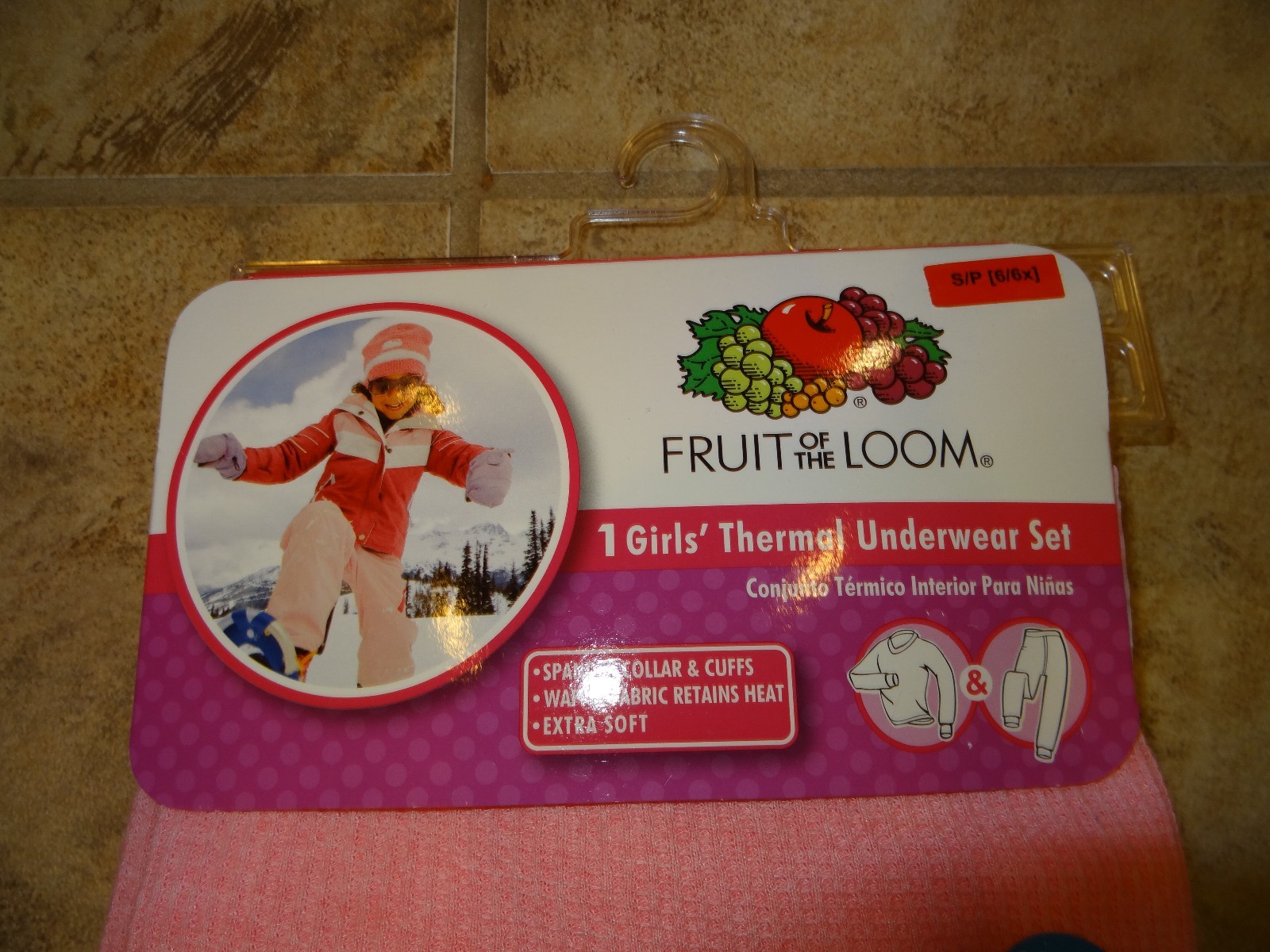 GIRLS SIZE SMALL (6/6X) PINK THERMAL UNDERWEAR SET BY FRUIT OF THE LOOM