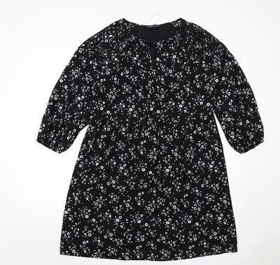 Marks and Spencer Damen Schwarz Blumenmuster Polyestermischung A-Linie Größe 12