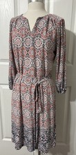 Luxology Women’s Dress Navy/Coral Pink Floral Stretch Knit 3/4 Sleeves Size S