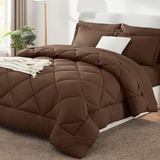 CozyLux Full Size Comforter Sets Brown - 7 Pieces Bed in a Bag Full,