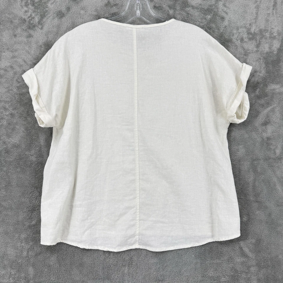 Blusa de estudio Cable & Gauge para mujer pequeña mezcla de lino Lagenlook minimalista cuadrada Foto 2 de 4