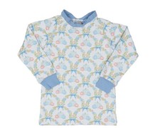 Girls Blue White Floral Long Sleeve Pullover Crew Neck Casual Spring T-Shirt