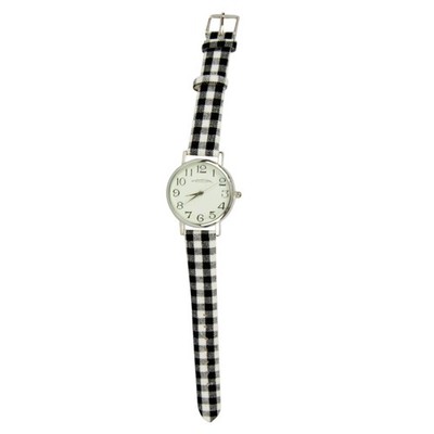 Woodland Creek Women's Stainless Steel Watch with Black & White Checkered Band