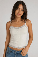 Bebe White Lace Trim Camisole Tank Top Small Y2K Coquette Fairycore