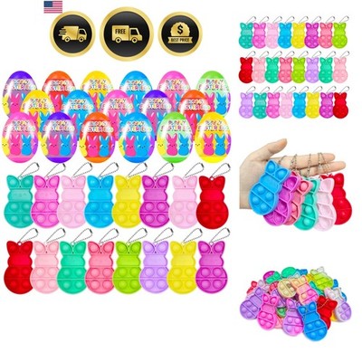24 PCS Prefilled Easter Eggs with Bunny Pop Bubble Fidget Keychains Toy Insid...