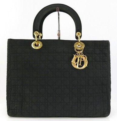 Authentic CHRISTIAN DIOR Black Quilted Nylon Lady Dior Handbag