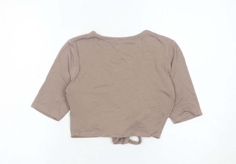 PrettyLittleThing Women’s Brown Wrap Tie Front Top UK 12 V-Neck - Image 3 of 4