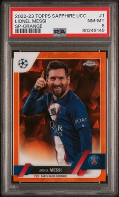 2022-23 Topps Chrome Sapphire UCC Lionel Messi #1 SP Orange /50 PSA 8