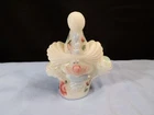 Fenton White Carnival Glass Hand Painted Clown Figurine Pink Roses INV2