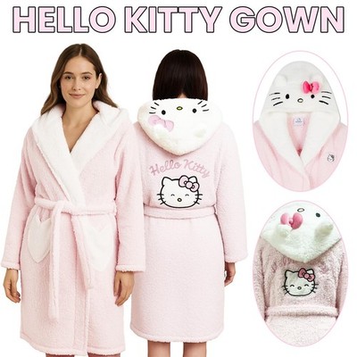 Hello Kitty Women s Soft  Warm Borg Fleece Hooded Dressing Gown Gift Ex Store