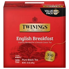 Twinings English Breakfast Black Tea Individually Wrapped Bags, 100 Count (Pack 