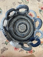 Upcycled Denim Jeans Basket 9” Round Shape For Keys, Cell Phone, Country Chic Upcycled Denim Jeans Basket 9” Round Shape For Keys, Cell Phone, Country Chic