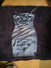 Windsor Blue Satin Bodycon Mini Dress Sleeveless Strappy Square Neck Size S