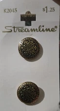 Vtg Streamline Industries Round Buttons Gold 5/8" Shank Back Floral USA K2045