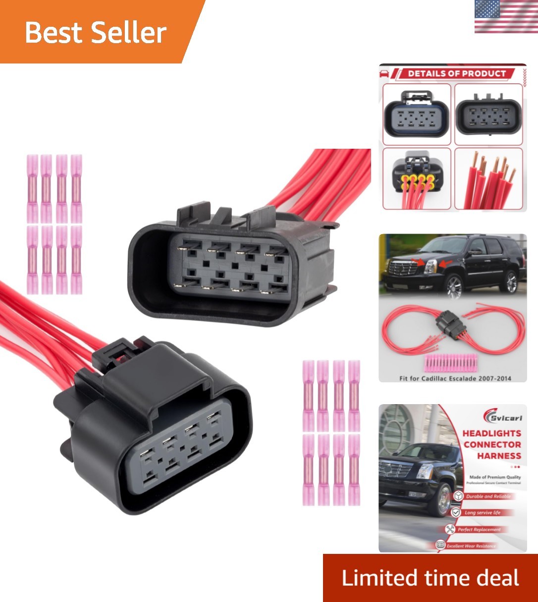 Headlight Connector Wiring Harness Pigtail 8 Pin Fit Cadillac Escalade 2007-2014