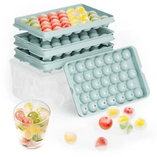 Round Ice Cube Trays for Freezer with Lid and Bin - 3 Stackable Small Circle