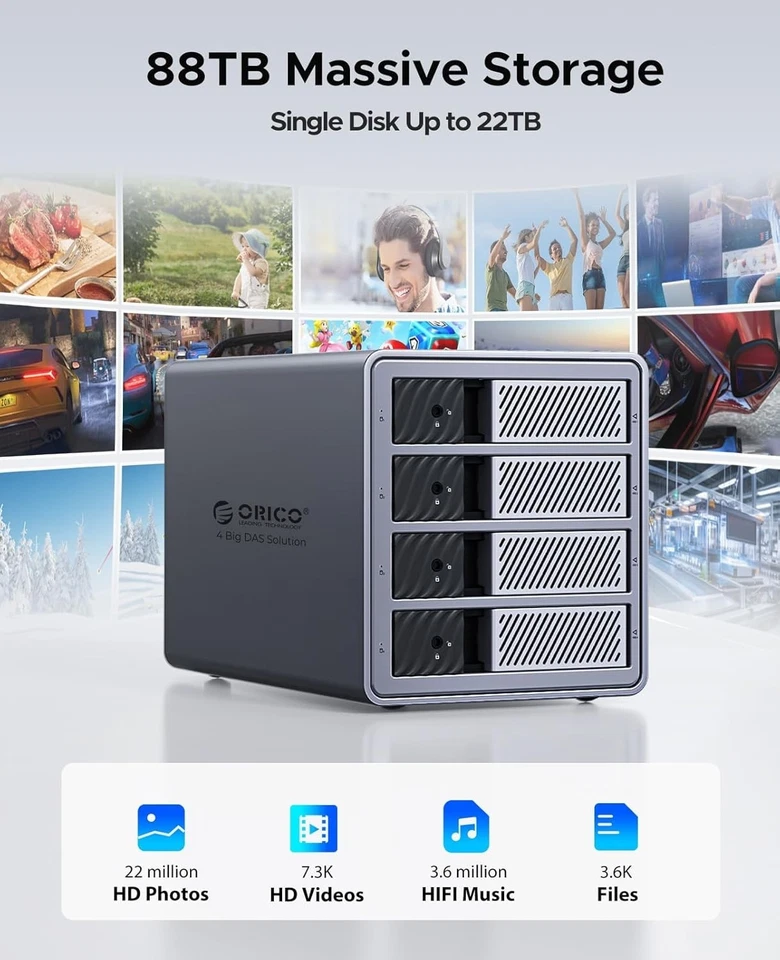 ORICO USB 3.0 4 Bay Raid Hard Drive Enclosure Support RAID Mode for 3.5inch 88TB - Image 3 of 4