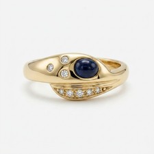 Echtgold Ring mit Diamanten und Saphir